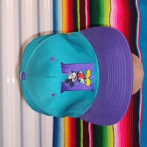Vintage 90s Mickey Unlimited Mickey Mouse Embroidered Snapback Teal Hat Cap